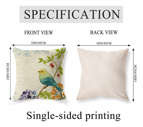 Fundas Cojines Almohada Decorativos Lino Algodón 4pcs 45cm Pájaros