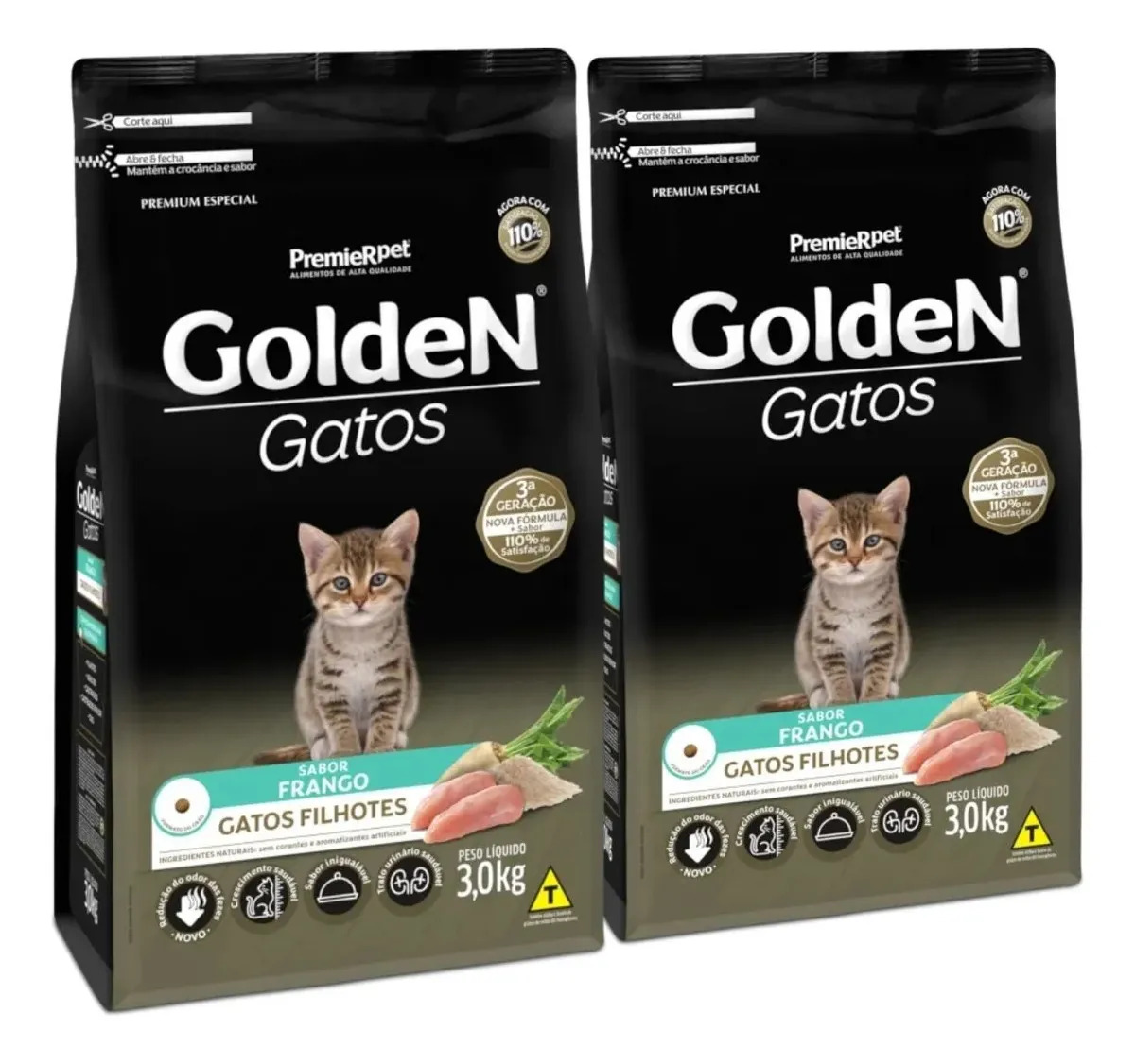 2 Ração Premier Golden Gatos Filhotes Frango 3kg