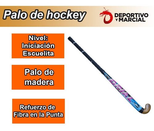 Imagen 2 de 5 de Palo Hockey Drial Madera Reforzada Colegial Escuelita Cesped