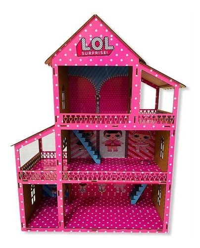 Casa Rosa Casinha Boneca Barbie Polly Pintada Mdf Decoração