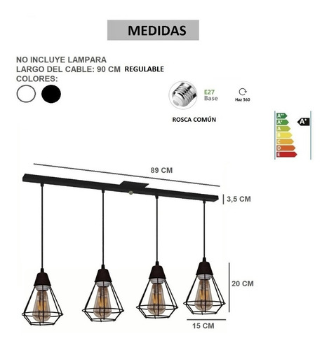 Imagen 2 de 10 de Lampara Colgante 4 Luces Mini Jaula Diamante E27 Apto Led