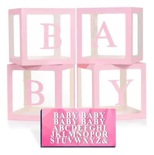 comprar  Cajas De Bebé Rosadas Con Letras Para Baby Shower, 4 Cajas 