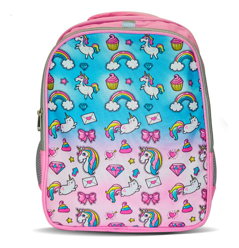 Mochila Infantil Escolar 38cm Estampada Unicornio - El Rey Color Rosa - Arcoíris