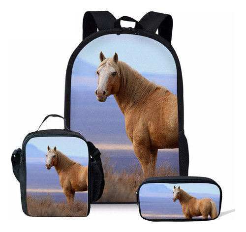 Conjunto De 3 Mochilas Escolares Com Estampa De Cavalo E Pôn Cor 2