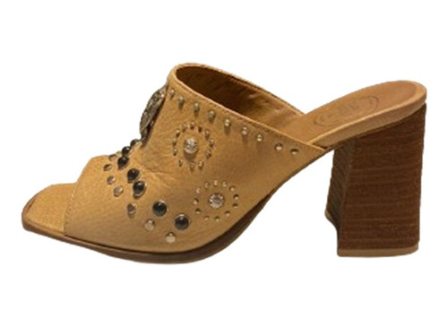 Sandalia Mujer Sueco Zapato Cuero Faja Taco Bajo Slide 