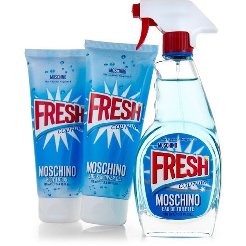 Kit Perfume Fem Moschino Fresh + Gel/duch + Loción Corp 