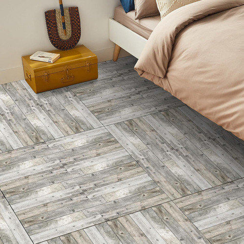Pack Of 10 Floor Tiles For Peel And Stick, Matte Pvc Wood Gr