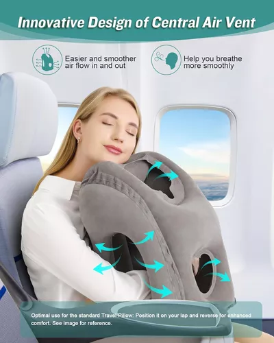 Almohada de cuello inflable para viaje, almohada inflable de avión que  soporta cómodamente la cabeza, el cuello y la barbilla, almohada de viaje