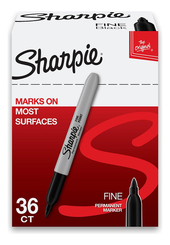 Marcadores Permanentes Sharpie, Punta Fina, Negro, 36 Unidad