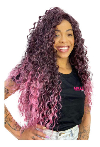 Beauty G Organic Hair, True Me, rizos abiertos, 75 cm, color: negro/rosa (t1b/pink)