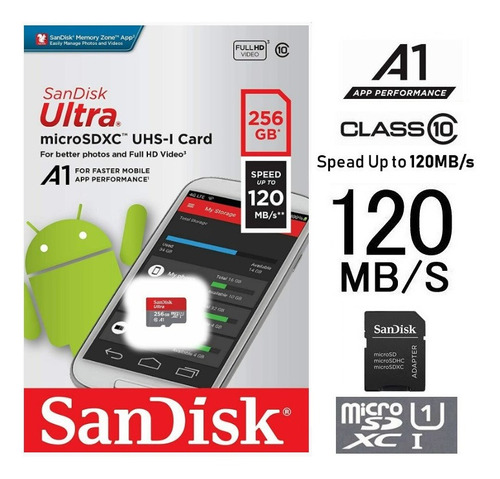 Memoria Microsd Sandisk Ultra A1 256gb Clase 10 Profesional