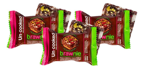 Kit Uncooked 3 Brawnie Brownie Vegano Sem Açucar 40g
