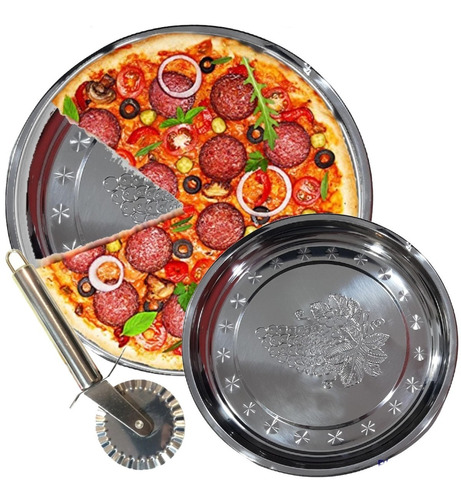 Set Molde Pizza Bandeja Acero 29cm Pizzera + Rueda Cortadora