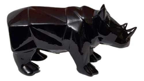 Figura Cerámica Rinoceronte Geométrico Minimalista Negro