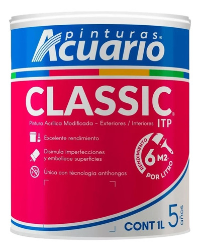 Pintura Vinilica Acrilica Lavable Acuario Classic 1 Litro