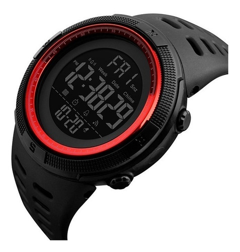 Imagen 2 de 2 de Reloj de pulsera Skmei 1251 de cuerpo color negro, digital, para hombre, fondo negro, con correa de poliuretano color negro, dial gris, minutero/segundero rojo y blanco, bisel color negro, luz verde y hebilla doble