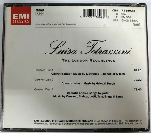 Cd Luisa Tetrazzini - The London Recordings - Albúm Triplo