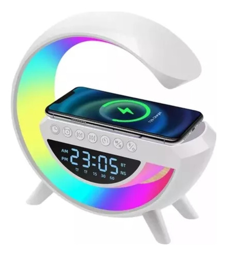 Lampara G Led Inteligente Cargador Wireless, Reloj, Parlante