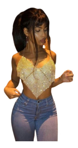 Cropped Luxo Manta Metálica Com Correntes, Blusa Da Moda