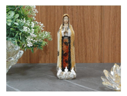 Imagem Nossa Senhora Fatima Resina Madeira Envelhecida 15cm