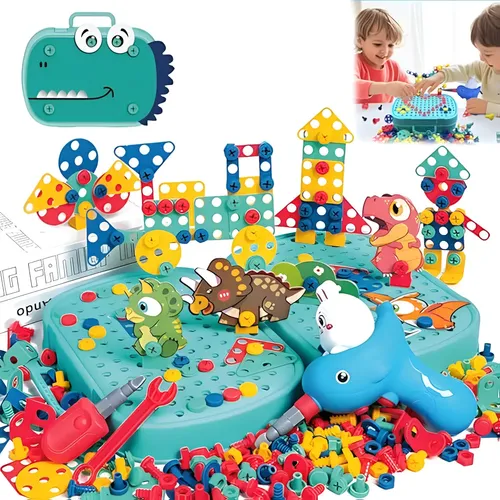 Magic Montessori Caja De Herramientas Con Taladro – Juego De 223 Piezas Con Maletín, Tornillos Y Formas Geométricas – Juguete Educativo De Construcción 2D Y 3D Para Niños +3 Años, Diseño Panda