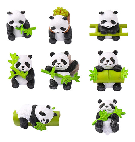 8 Peças Panda Com Estátua De Bambu Em Miniatura Diy Micro