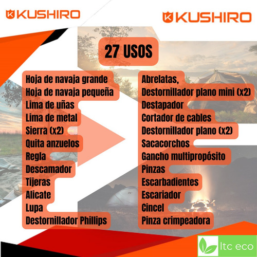 Imagen 4 de 5 de Cortaplumas Navaja Multiuso Kushiro 27 Funciones Camping