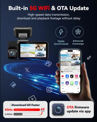 Redtiger Cámara De Tablero 4k De 3 Canales, Wifi De 5 Ghz .