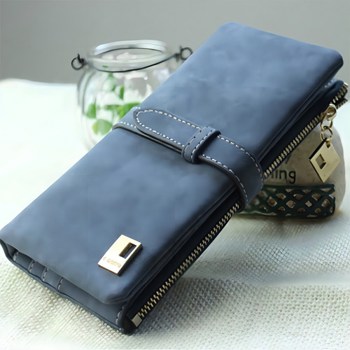 Moderna Billetera Cartera Monedero Cuero Sintético Dama Color Gris/sintético