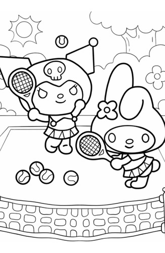 Imprimible My Melody & Kuromi Para Pintar Colorear Kitty
