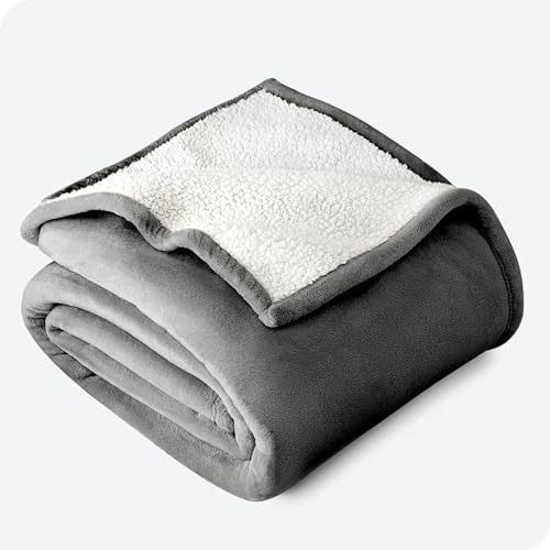 Bare Home Sherpa Fleece Blanket - Twin/twin Xl, Grey, 66 X 9