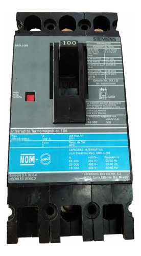 Interruptor Termomagnetico Siemens Ed63b100mx