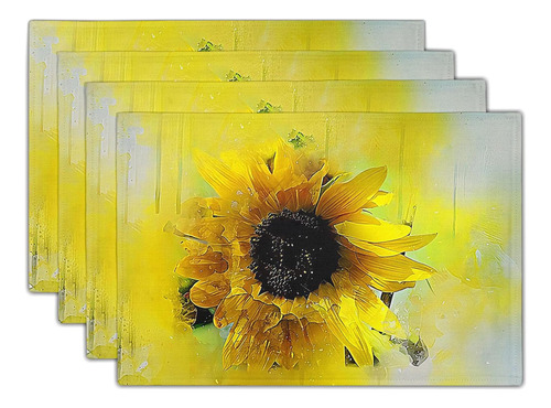 Manteles Individuales Con Pintura Al Óleo De Girasol Four Se