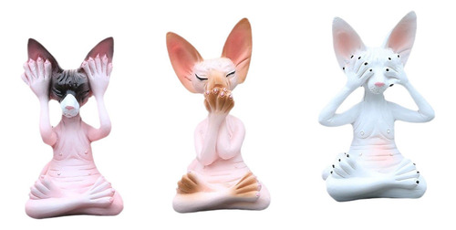 3 Estatuas De Gato Sin Pelo, Figura De Gato Meditando,