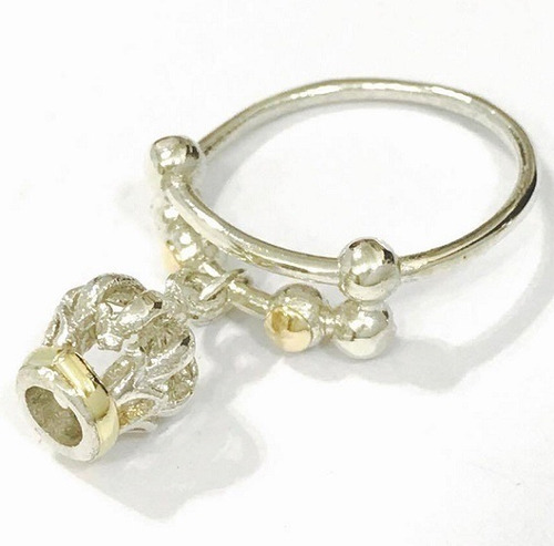 Ao 203  Anillo Con Dije Coronita Plta Y Oro 