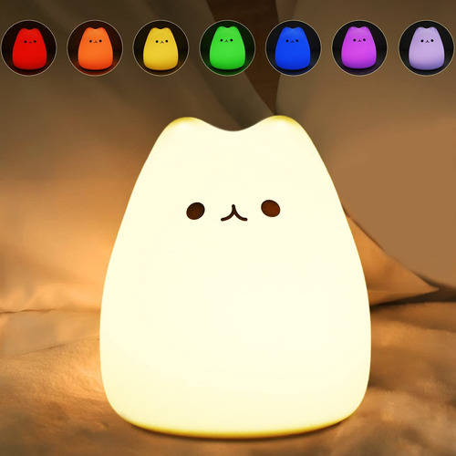Luz Nocturna Led Con Forma De Gato De Silicona Multicolor