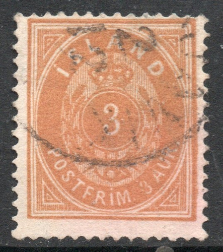 Islandia Antiguo Sello Usado Tipo Cifra X 3 Aurar Año 1882 