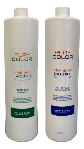Shampoo Playcolor Ácido + Shampoo Neutro Anti Frizz 1l