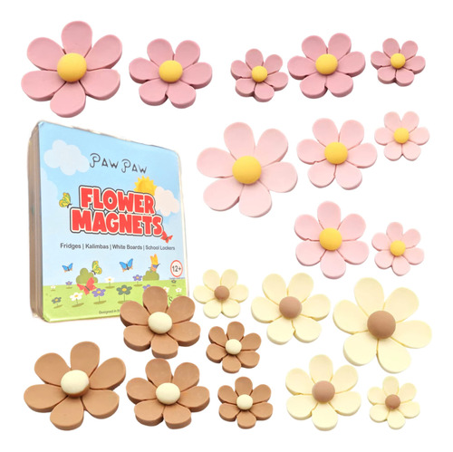 Paquete De 20 Imanes De Flores Para Nevera (4 Colores, 3 Tam