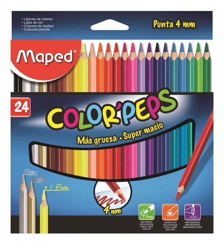 Lápis De Cor Color'peps 4mm Super Macio 24 Cores Maped
