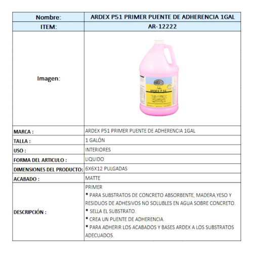 Puente Adherencia Primer Para Autonivelante Ardex Usa 1gal