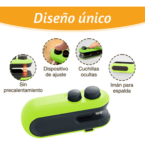 Maquina Para Sellar Sellador De Bolsas Para Snacks/alimentos Recargable Color Verde