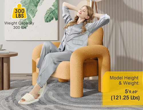 Silla Decorativa Moderna De Sherpa Sofá Individual Tapizado Peluche Amarillo Amarillo