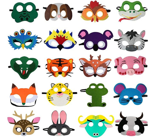 Paquete 20 Mascaras Para Niños Mascaras Fieltro Equipadas Co