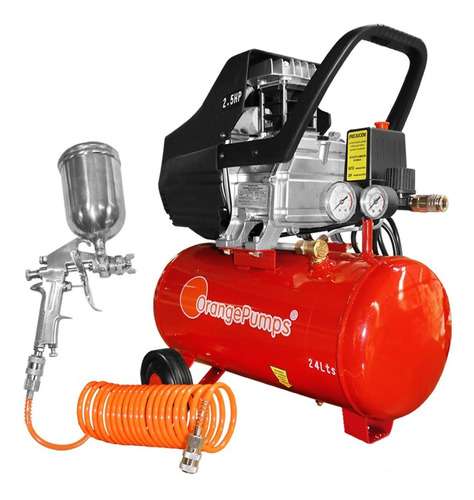 Compresor de aire mini eléctrico portátil Orange Pumps SGBM24L-KIT monofásico 24L 2hp 127V 60 naranja