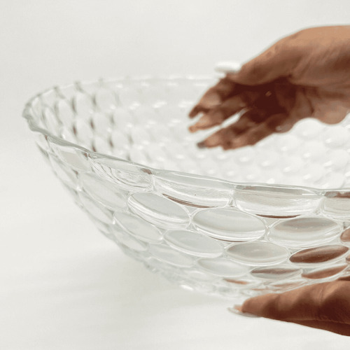 Tigela Com Textura Bowl De Vidro Saladeira Grande Cor Transparente