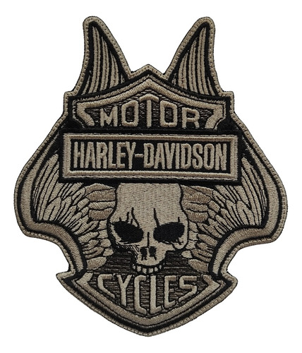 Parche Bordado Craneo Alas Moto Harley Davidson Cycles Beige