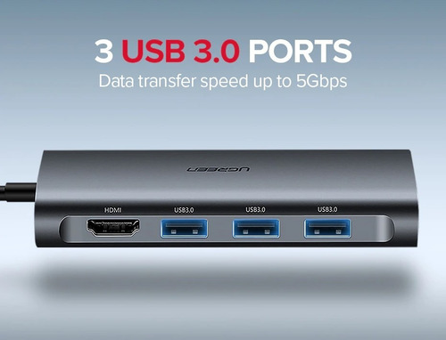 Adaptador De Red 8 En 1 Ugreen Tipo C Hub3.0 Hdmi Macbook
