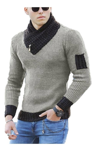 Bufanda Cuello Suéter Hombres Slim Fit Casual Jersey Cool