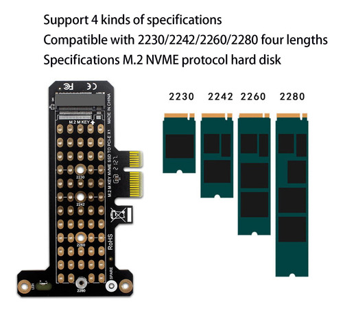 2 Adaptador M.2 Nvme Ssd A Pcie X1 Tarjeta De Altura